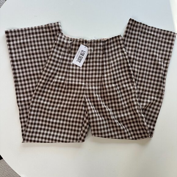 NWTs 12th Tribe Plaid Brown High Rise Straight Leg Pants S - Picture 2 of 6